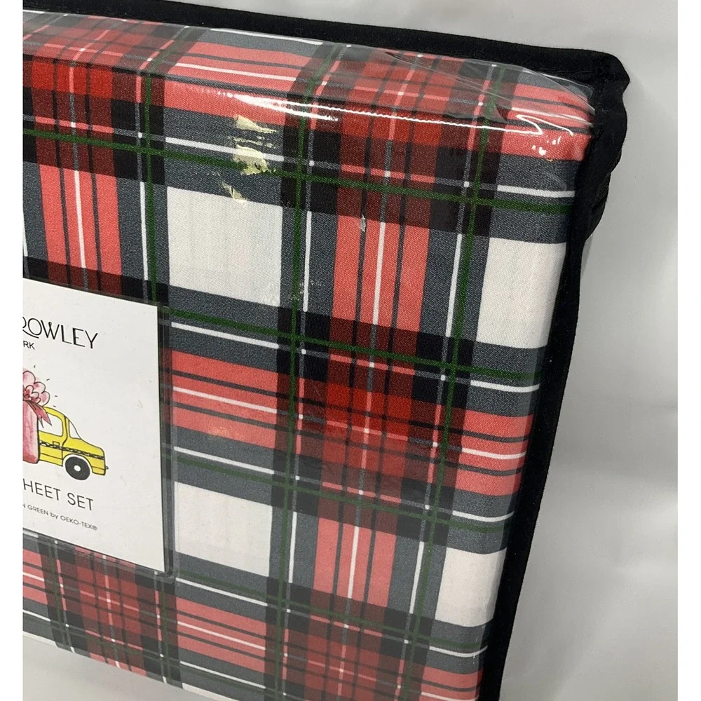 Cynthia Rowley Twin Sheet Set Red Tartan Plaid Microfiber Sheets NEW‎